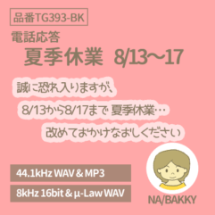 夏季休業 8/13-17（品番TG393-BK）